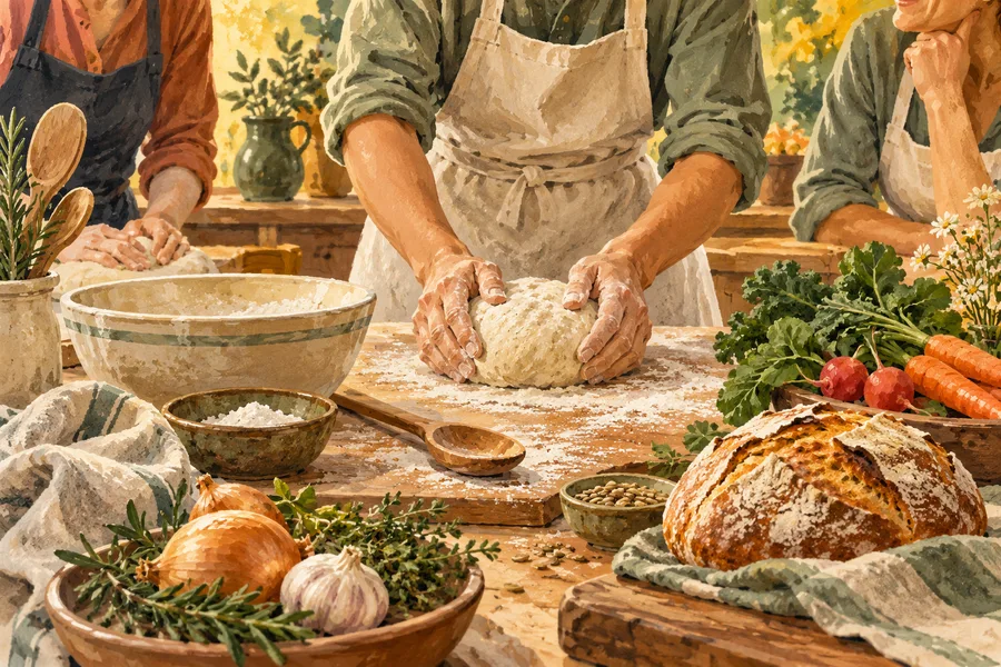 Gemeinsames Kochen und Backen – symbolische Illustration