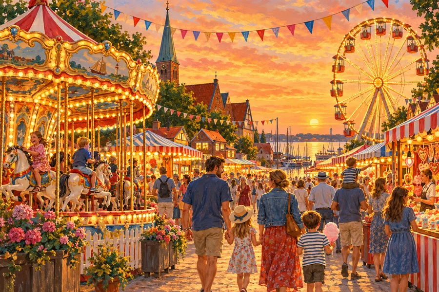Bunter Jahrmarkt mit Fahrgeschäften – symbolische Illustration